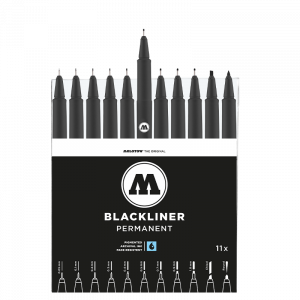 סט רפידוגרף חד פעמי 11 גדלים -  MOLOTOW BLACKLINER